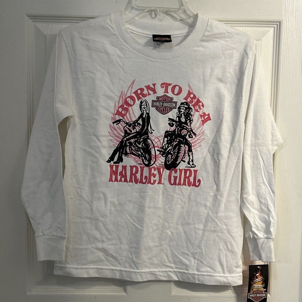 NWT! Harley Davidson Shirt S White Born To Be A Harley‎ Girl Long Sleeve Tshirt